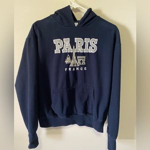 Unisex Hooded Paris France Navy Blue Sweatshirt-Embroidered Paris France…